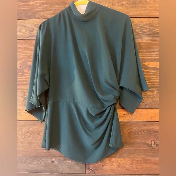 TopShop Origami Tuck Shirt Emerald Green Blouse Size 6 - Picture 4 of 10